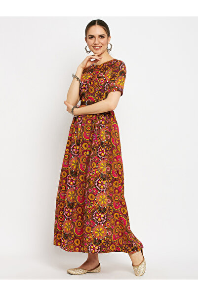 Uptownie By Styli All Over Print Maxi Dress with Belt