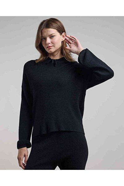 R&B Ribbed Hooded Top with Long Sleeves