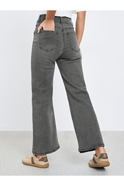 Styli Grey High Rise Acid Wash Flared Jeans