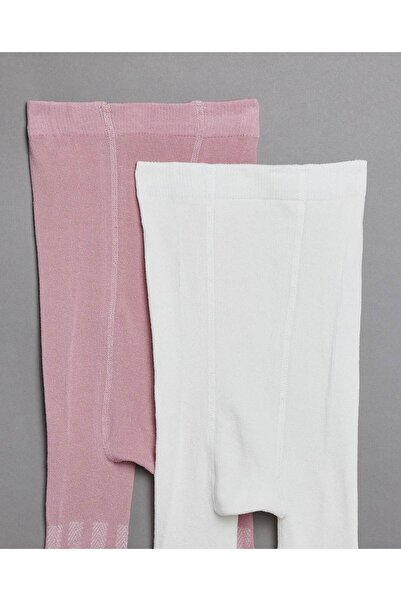 R&B جوارب طويلة للبنات باللون الوردي الباهت، عبوة من قطعتين