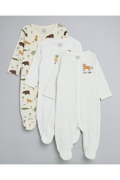 R&B مجموعة من 3 ملابس نوم مطبوعة بأكمام طويلة