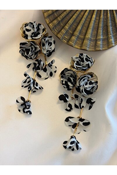 MyladyAccessoriess Black and White Dangle Flower Earrings (Steel)