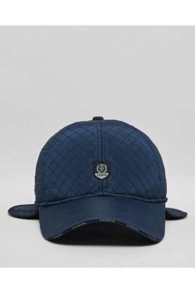 R&B Navy Blue Men's Quilted Flap Cap