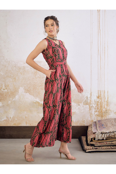 Sassafras By Styli Paisley Print Wide Leg Jumpsuit