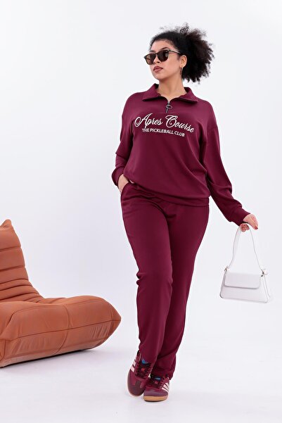 Siyezen Plus Size Modal Fabric Comfortable Set with Text Embroidery on the Front