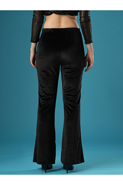 Globus By Styli Black Velvet Look Stretchable Flared Treggings