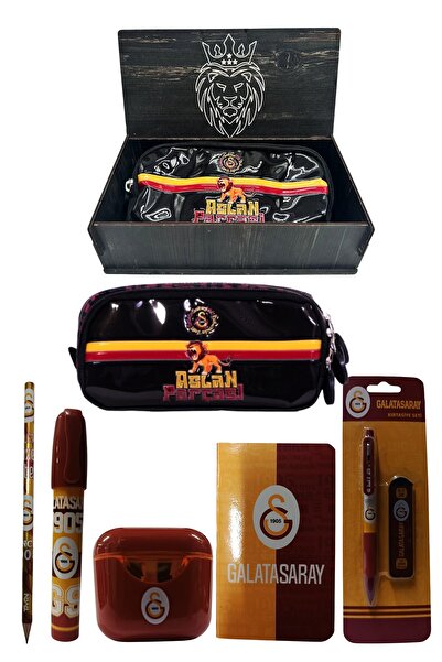 Galatasaray Original Licensed Red Air Pencil Sharpener Wooden Boxed Stationery Set of 6
