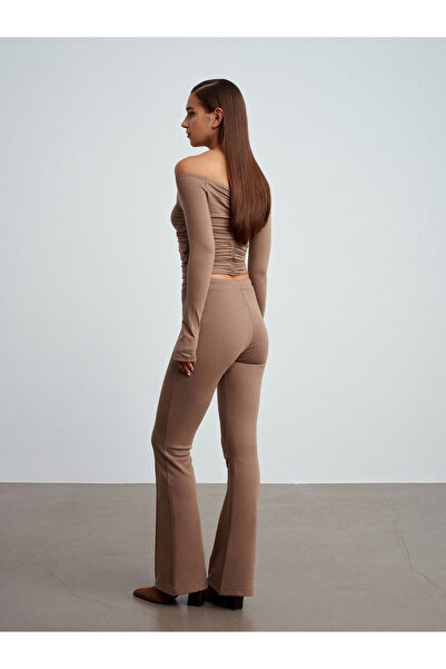 Dilvin 71891 Elastic Waist Flared Tracksuit-Mink