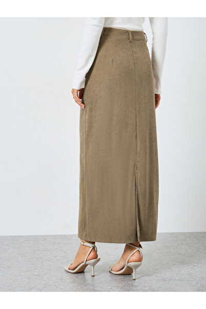 Styli Corduroy Maxi Skirt with Back Slit
