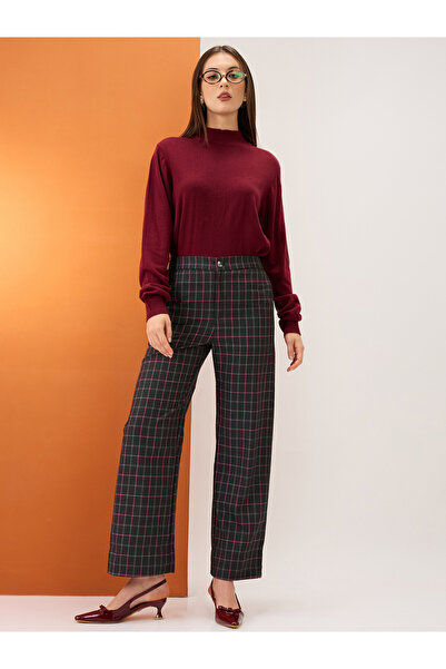 Globus By Styli Black Checkered Mid-Rise Straight Fit Trousers