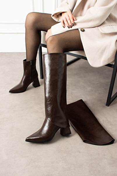 N MODA Lamelia Dust Cover Detailed Detachable Apparatus Boots Heeled Pointed Toe Zippered Women's Boots