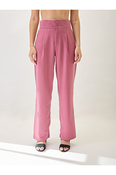 Globus By Styli Pink Mid-Rise Pleated Korean Pants