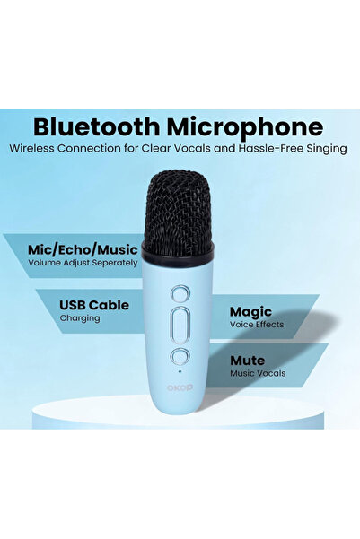 Mihai Bluetooth speaker with wireless microphone KP K01 with RGB lights and vocal effects