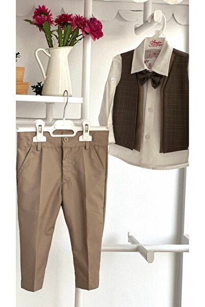 La reina petite Larina Petit 4-piece brown formal suit for boys