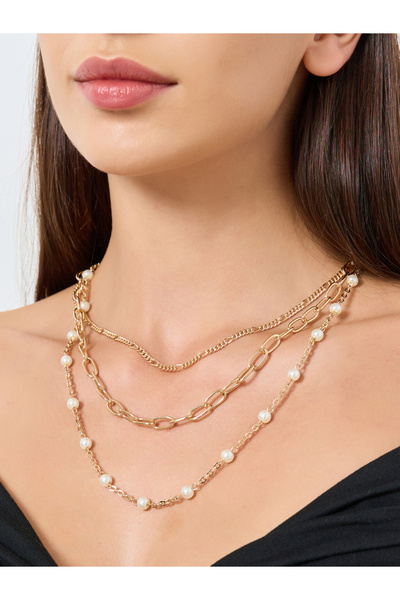Styli قلادة ذهبية متعددة الطبقات مع اللؤلؤ