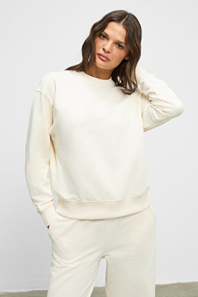 ETHIQUET Anselma Women's Organic Cotton Regular Elastic Waistband Double Pocket Wide Leg Vanilla Bottom-Top t