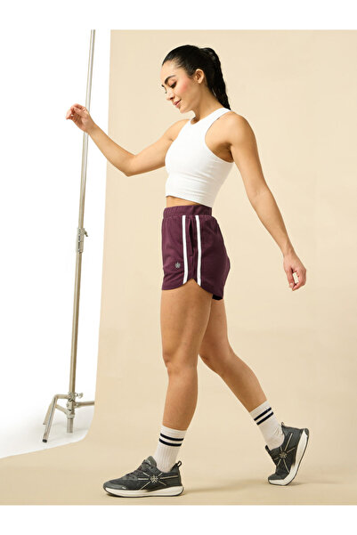 Cult By Styli Maroon Striped Sports Shorts