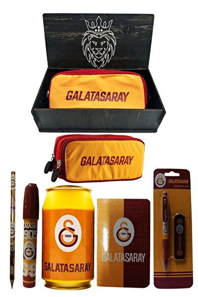 Galatasaray Original Licensed Yellow Box Pencil Sharpener Wooden Boxed 6-Piece Stationery Set