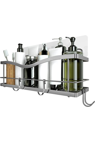 KINCMAX shower shelf, stainless steel, mounting without drilling, silver, 32x13x14 cm