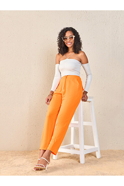 Sassafras By Styli Women Orange Solid Flat Front Tapered Pants