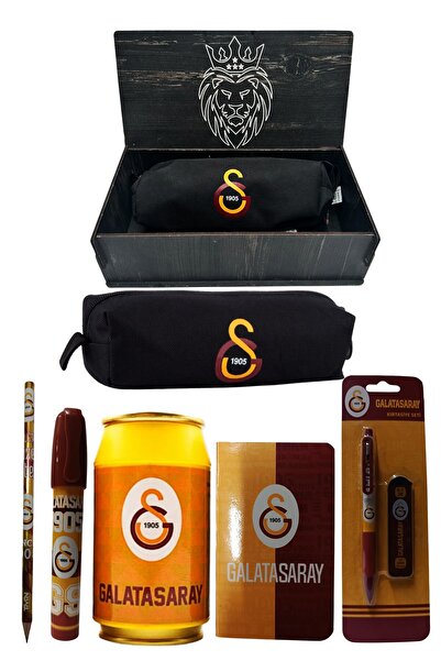 Galatasaray Original Licensed Yellow Box Pencil Sharpener Wooden Boxed 6-Piece Stationery Set