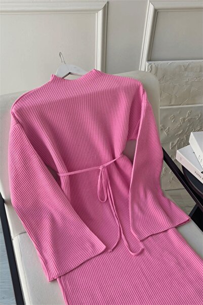 MY QILAM Women's Tie-Up Knitwear Dress Oversized Wide Sleeve (Fits Size S/M/L)