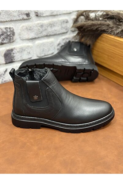 UMUT AYAKKABI Genuine Leather Large Size Orthopedic Fur Men's Boots