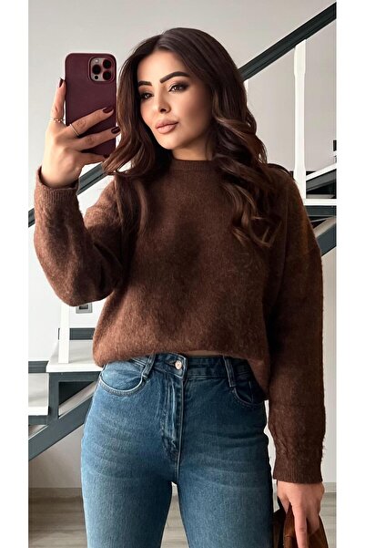 Oslove Brown Self-Furred Knitwear Sweater