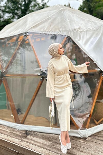 MY QILAM Women's Tie-Up Knitwear Dress Oversized Wide Sleeve (Fits Size S/M/L)