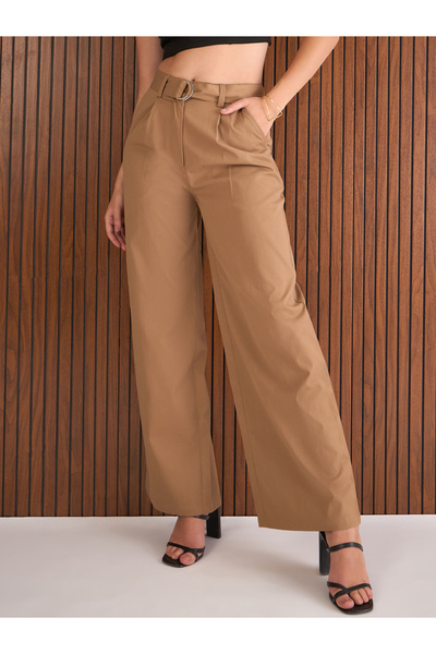 Sassafras By Styli Women Brown Solid Pleated Straight Fit Pants