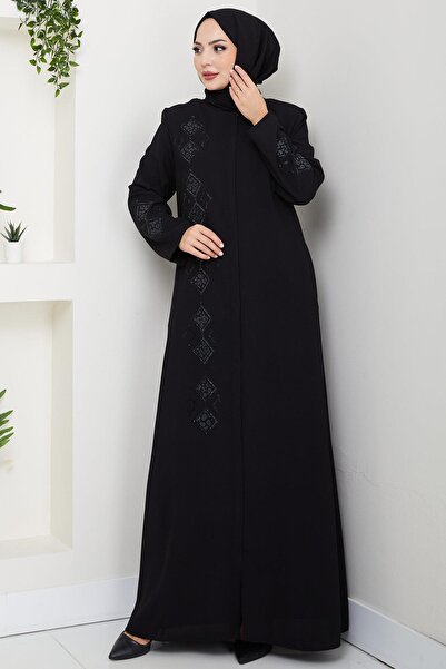 hafsamina Δερμάτινο Κεντημένο Φεράζ Μαύρο HM2849