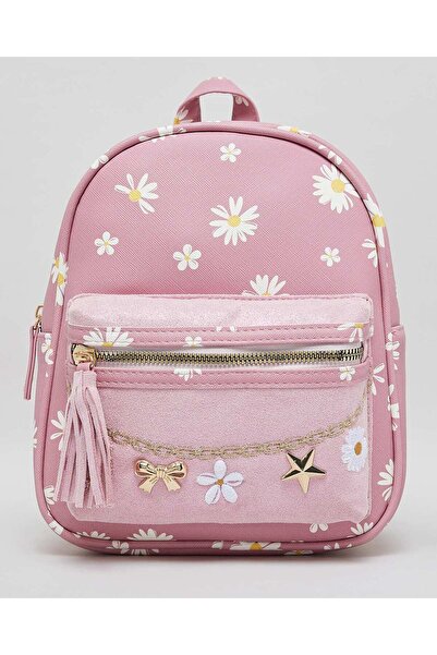 R&B حقيبة ظهر مطبوعة للفتيات باللون الوردي