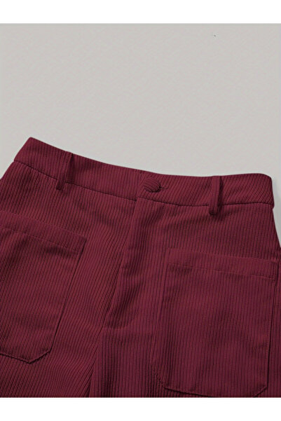 Take Two By Styli Men Maroon Corduroy Wide Leg Trousers