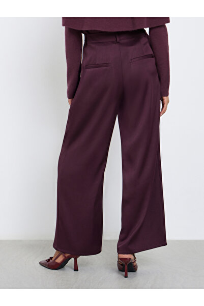 Styli Burgundy Wide Leg Trousers with Pockets