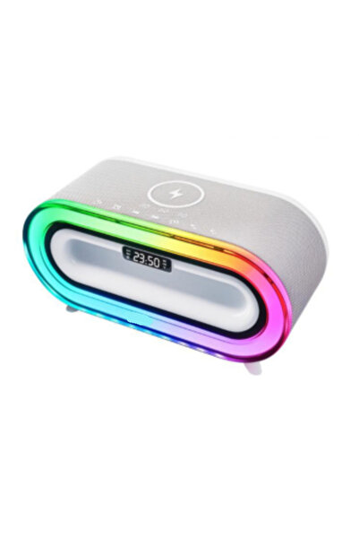 HA MD S306 portable speaker with wireless charging, RGB LED clock and alarm