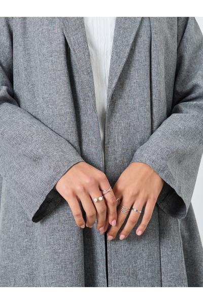 Styli Open Front Notch Label Collar Abaya