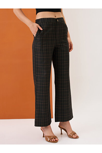 Globus By Styli Black Plaid Checks Straight Fit Trousers