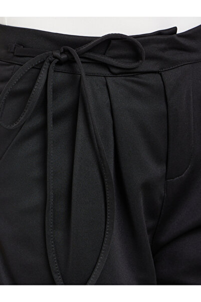 Styli Women Black Solid Pleated Pants with Tie Detail