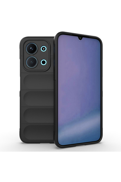 zore Redmi 15C 4g Case Senk Ethnic Silicone Cover with Flexible Tpu Hollowed Out Back Surface Design - Black