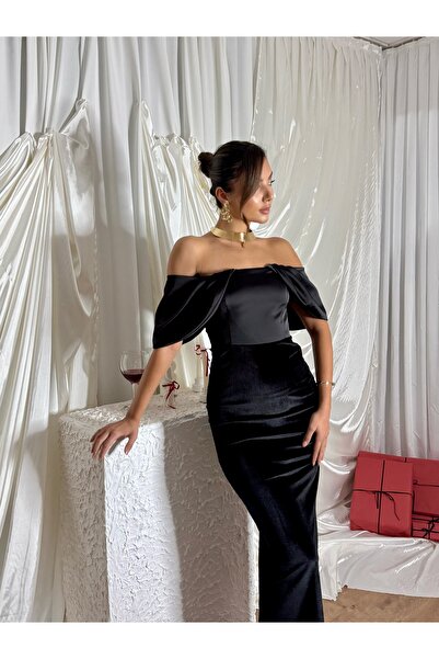 Nesil فستان نسائي طويل من الساتان المخملي يلتف حول الجسم مناسب للمناسبات الخاصة