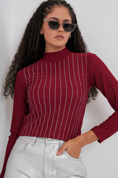 hazelin Women's Burgundy Half Fisherman Front Stone Detail Body Hzl25W-Bd19221