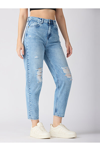 Globus By Styli Light Blue Mid-Rise Ripped Jeans