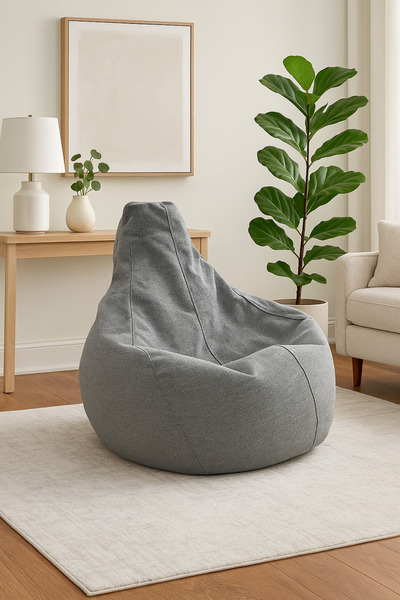 Pufumo Yıkanabilir Astarlı Damla Armut Koltuk – Orijinal Boncuk Köpük Dolgulu, Keten Dokulu Kumaş