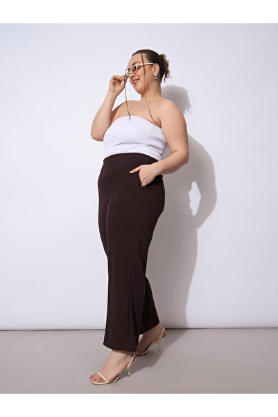 Sassafras By Styli Plus Size Brown Wide Leg Trousers