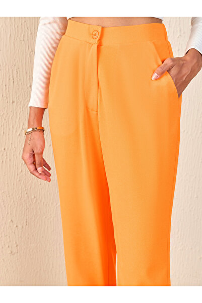 Sassafras By Styli Women Orange Solid Flat Front Tapered Pants