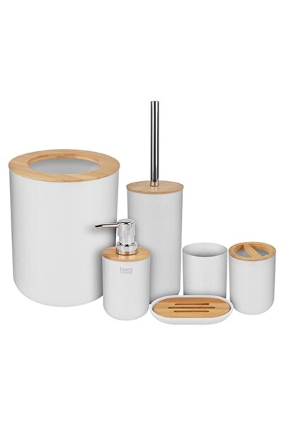 Teesa Set de 6 accesorii pentru baie, gri, bambus, ABS, PP, oțel inoxidabil