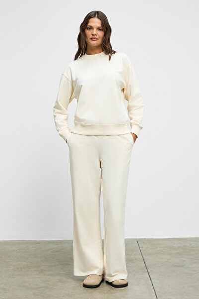 ETHIQUET Anselma Women's Organic Cotton Regular Elastic Waistband Double Pocket Wide Leg Vanilla Bottom-Top t