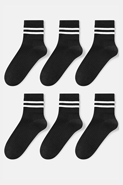 Arma Yıldız 6 Pairs Unisex Striped College Socks Black