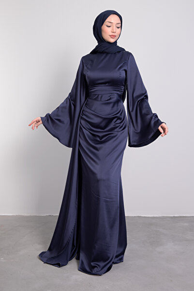 Lamia Giyim Yasemin Saten Abiye Lacivert