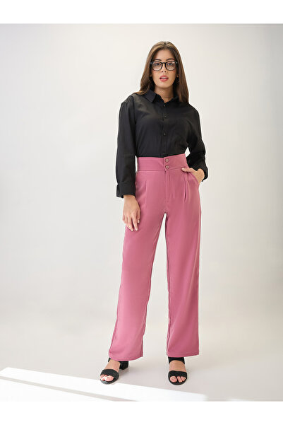 Globus By Styli Pink Mid-Rise Pleated Korean Pants